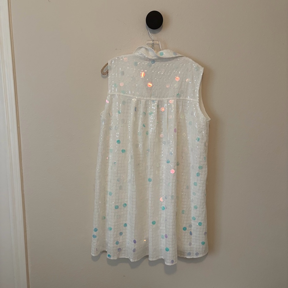 Queen of Sparkles White Checkered Sequin Shirt Dress Rhinestone Button L - Picture 14 of 14